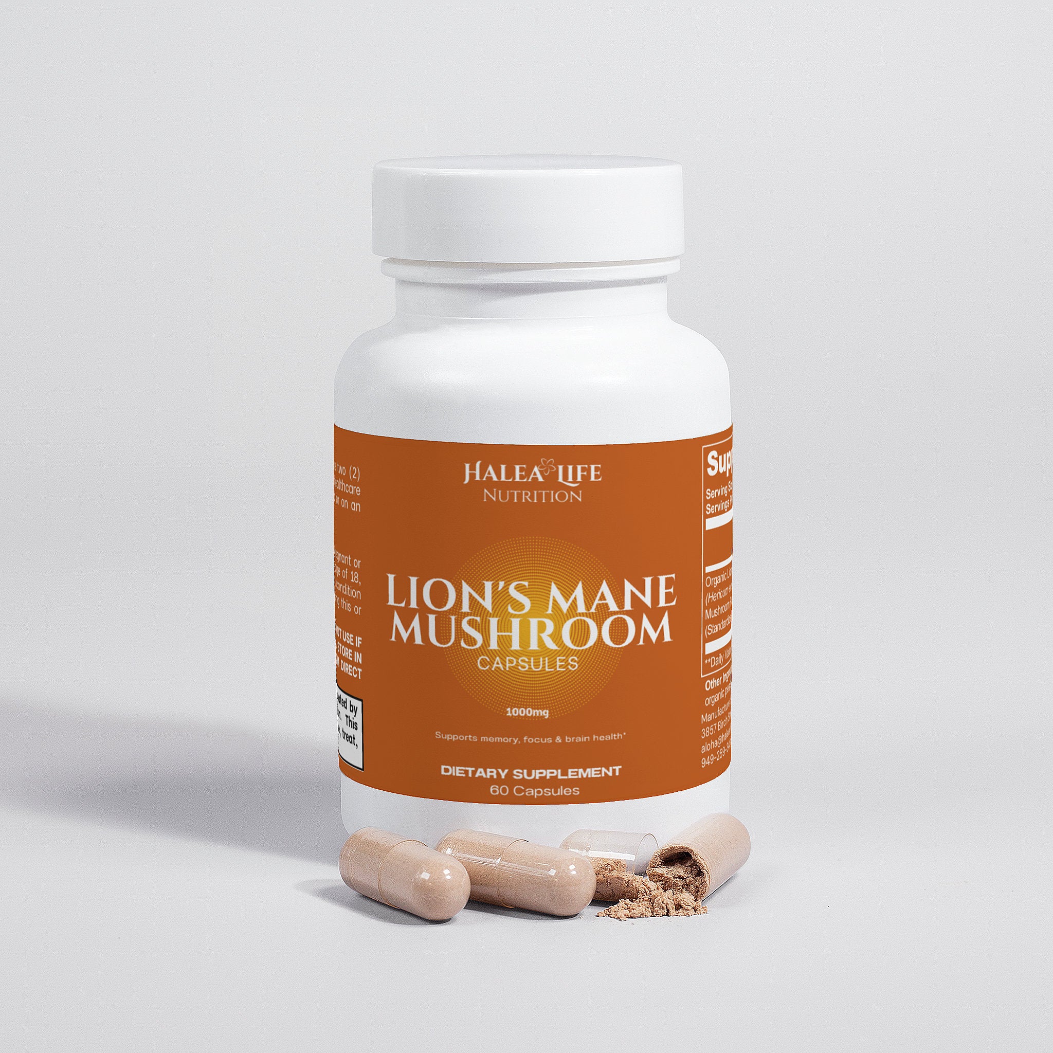 Halea Life Nutrition Lion's Mane Mushroom Capsules for Cognitive Support