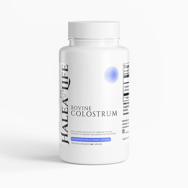 Halea Life Bovine Colostrum Capsules 500mg standardized to 30% IgG for immune and gut support