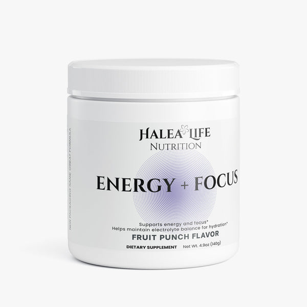 Halea Life Energy Focus Hydration Fruit Punch drink mix with caffeine L-theanine and electrolytes