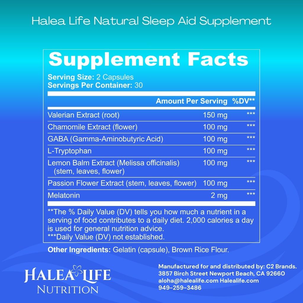 HALEA Natural Sleep Formula supplement bottle on a light gray background