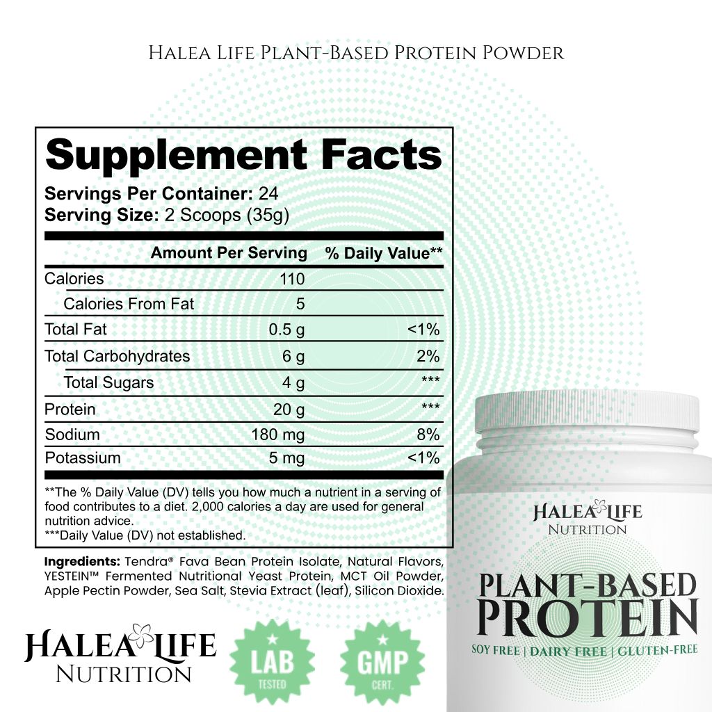 Halea Life Nutrition plant-based protein powder supplement facts label