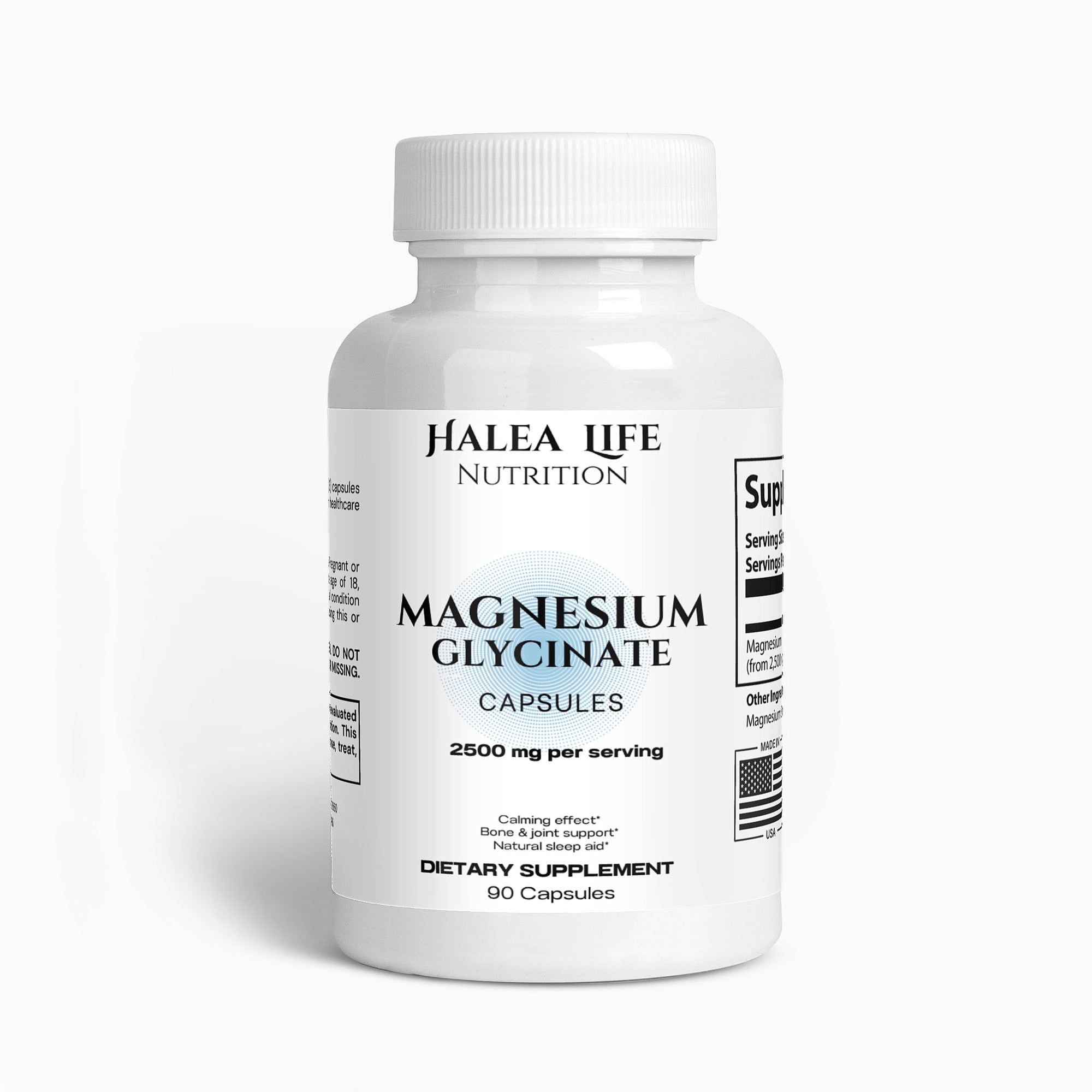 Halea Life Nutrition Magnesium Glycinate supplement bottle on a white background