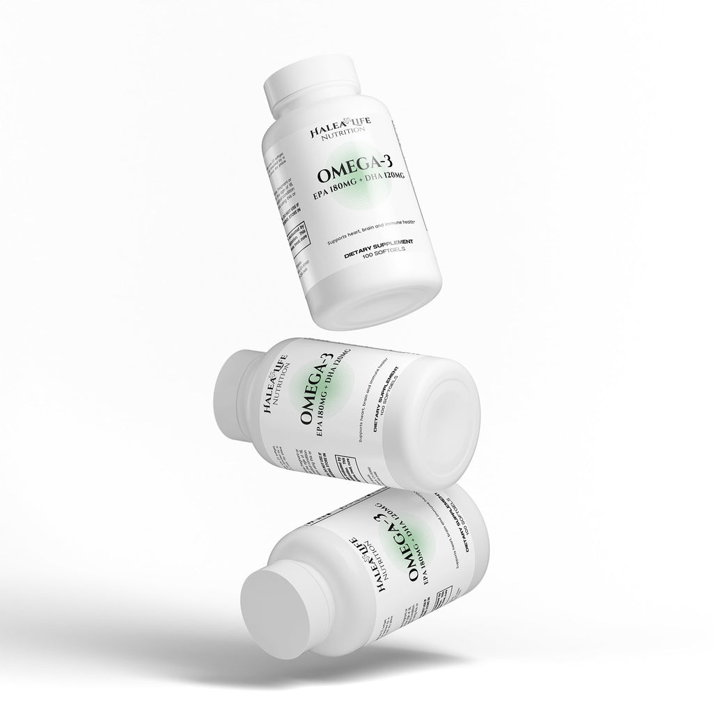 Three bottles of Halal Life Omega-3 EPA & DHA softgels 