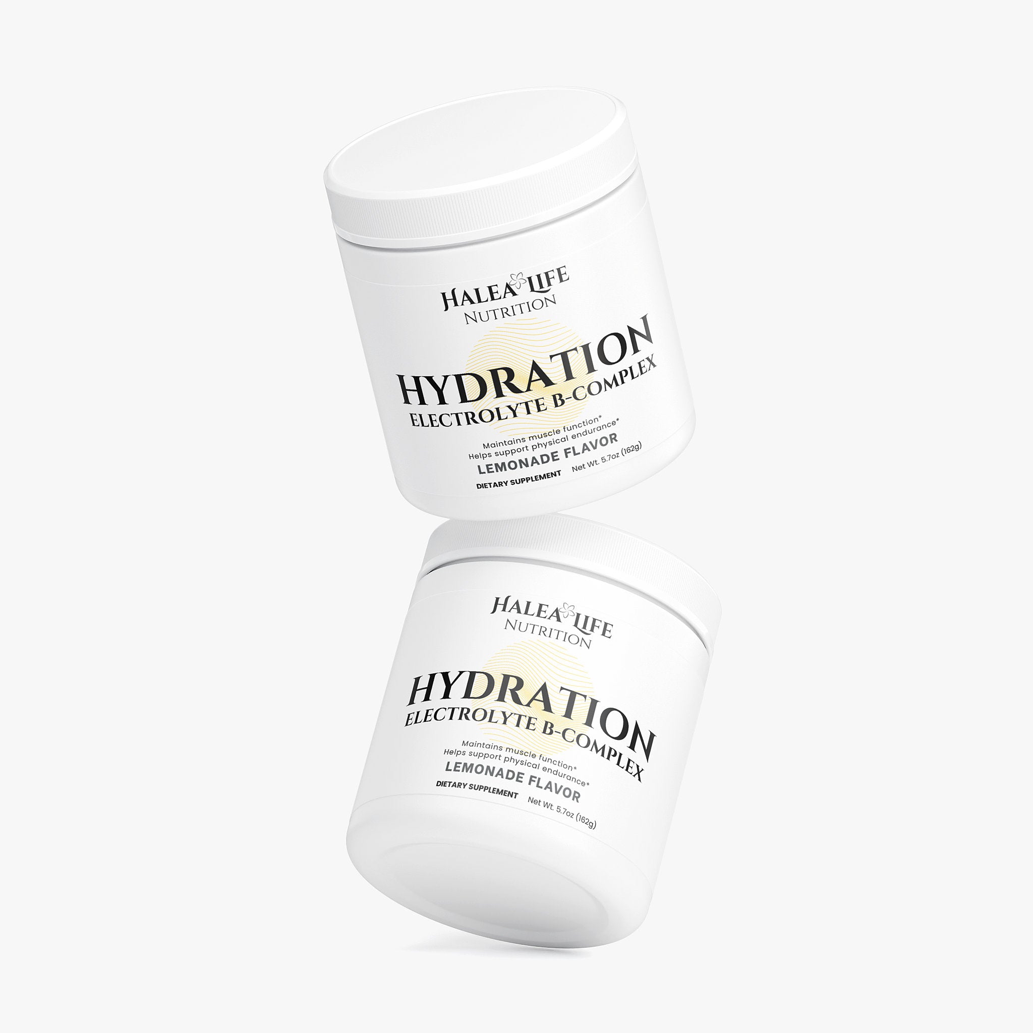 Two containers of Halaa Life Nutrition Hydration Electrolyte B-Complex on a white background