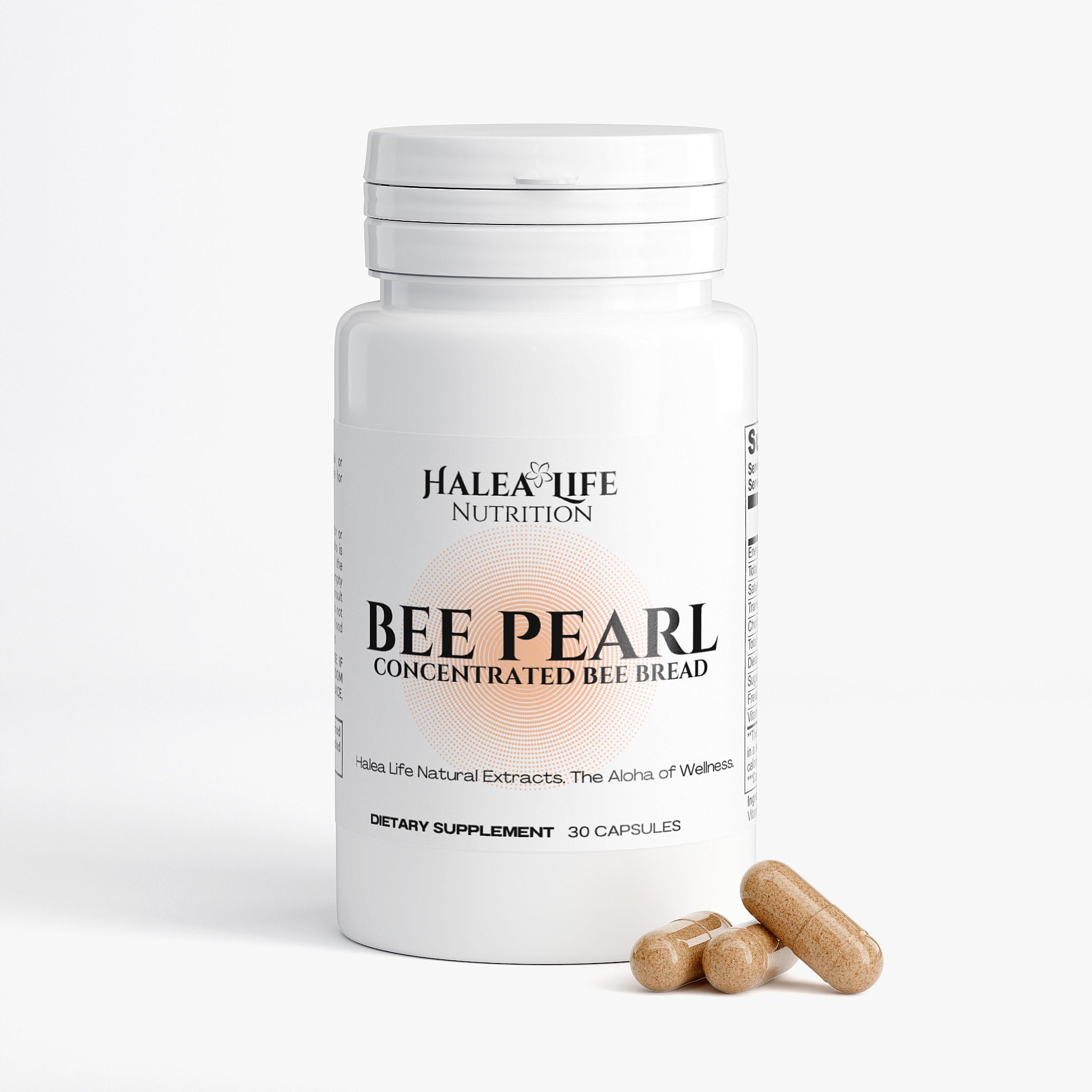 Halea Life Bee Pearl Concentrated Bee Bread supplement facts panel Vitamin C 48mg