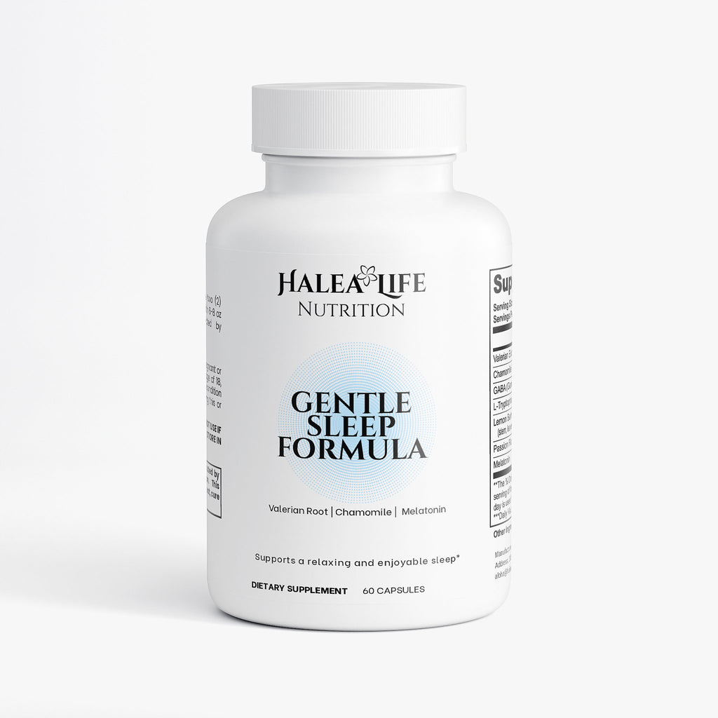 Halea Life Nutrition Gentle Sleep Formula supplement bottle on a white background