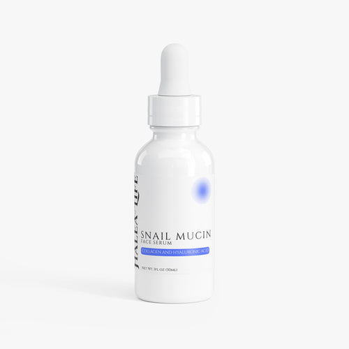 Snail mucin serum bottle on a white background