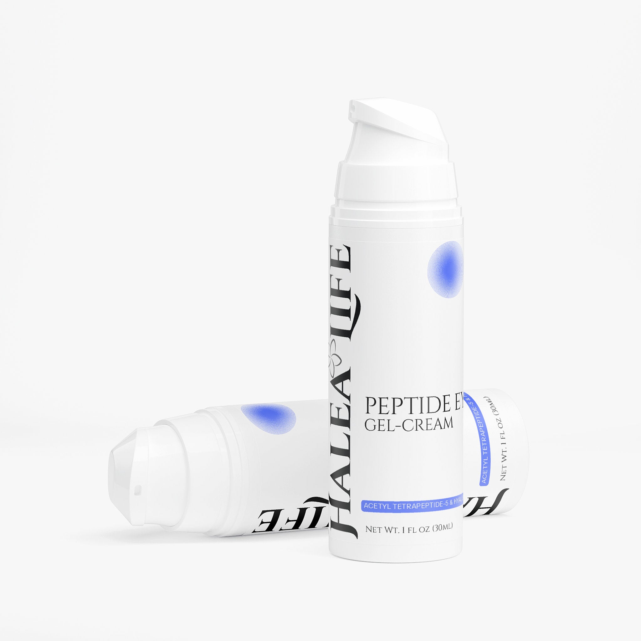 Two bottles of Halea Life Peptide Gel-Cream on a white background