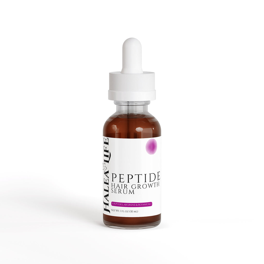 Halea Life Peptide Hair Growth Serum bottle with dropper on a white background