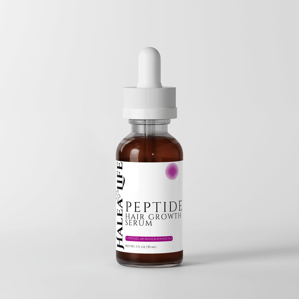 Halea Life Peptide Hair Growth Serum bottle on a light gray background