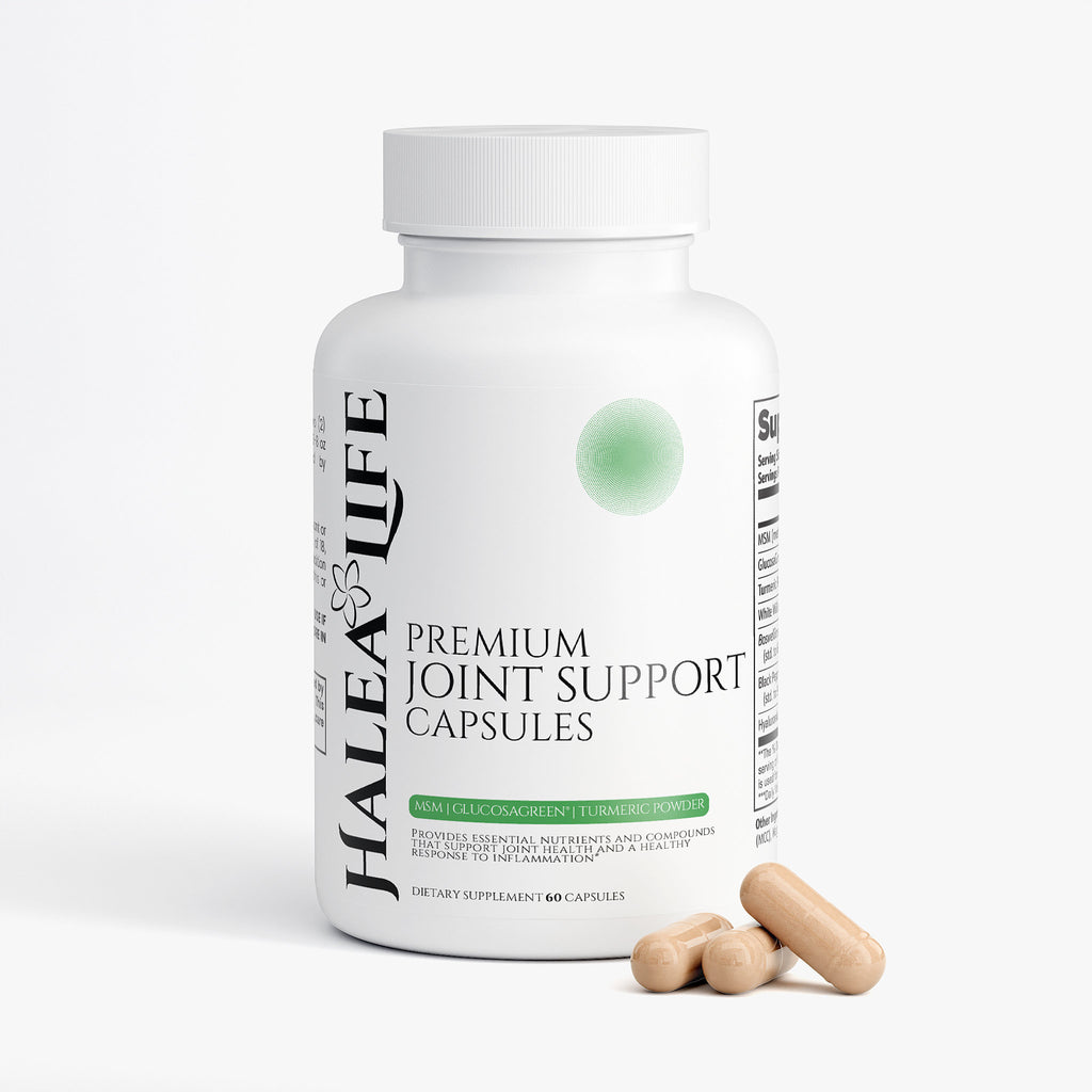 Halea Life Premium Joint Support Capsules bottle with capsules on a white background