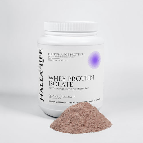 Halea Life Performance Whey Protein Isolate Chocolate with fast-absorbing amino acids per serving
