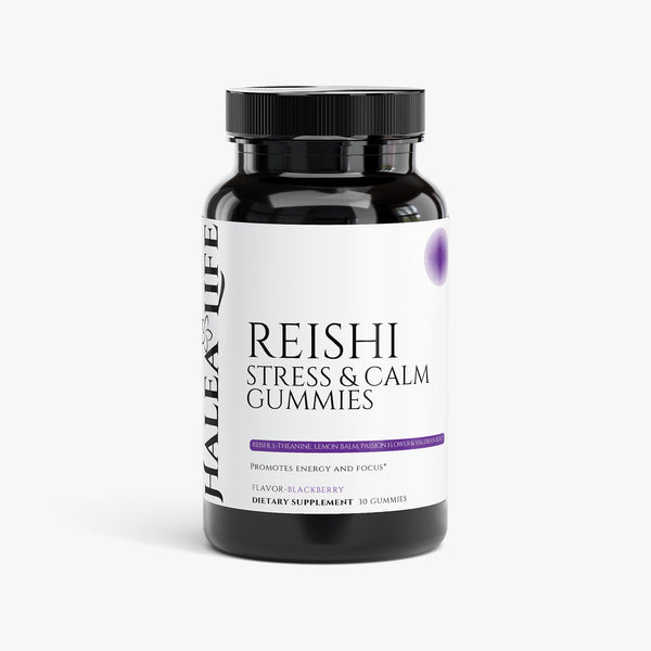 Reishi Stress & Calm Gummies bottle Reishi, L-Theanine, Lemon Balm, Passion Flower and Valerian Root blend