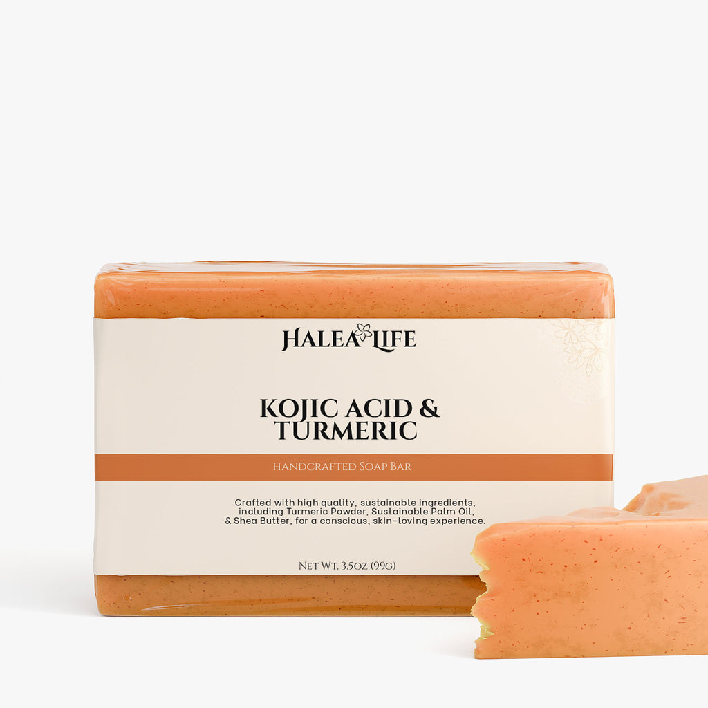 Halea Life Kojic Acid Turmeric brightening soap bar for hyperpigmentation sun spots and skin tone correction