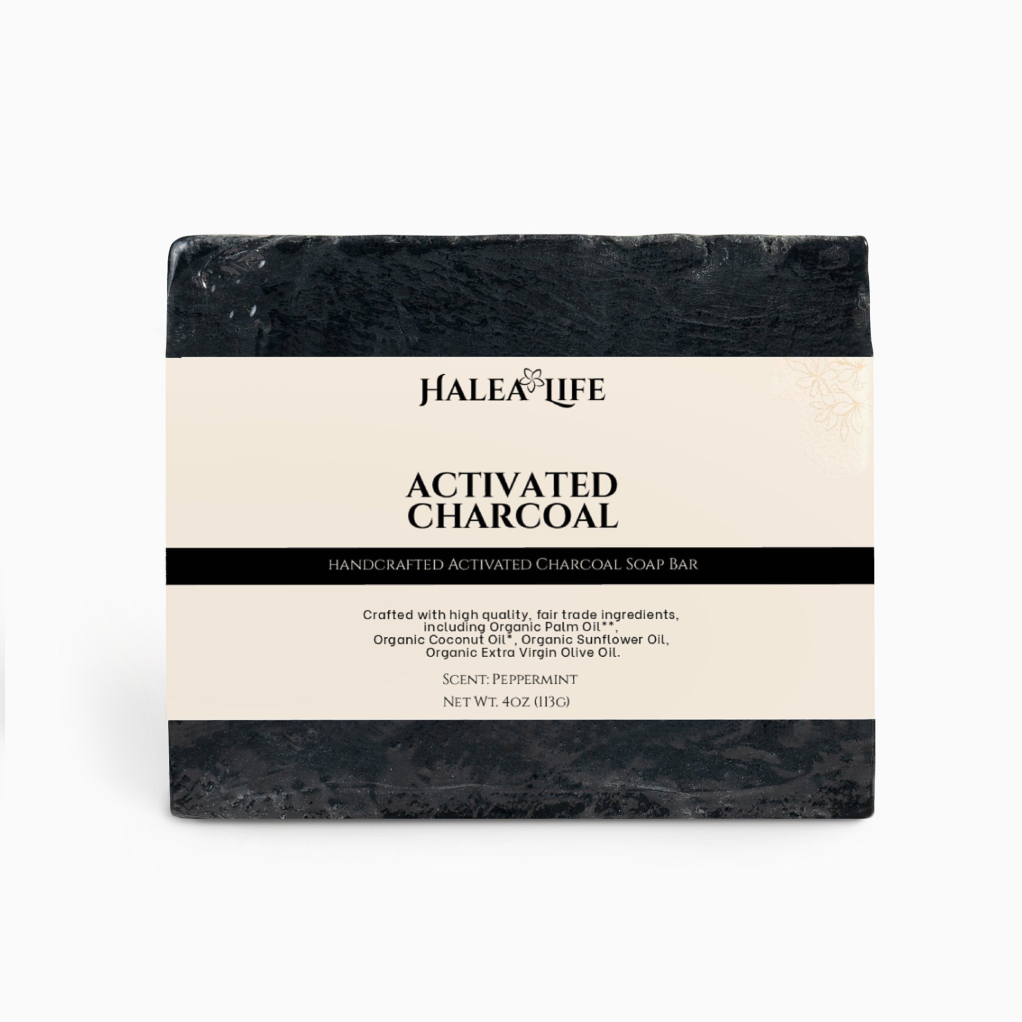 Halea Life Activated Charcoal Soap Bar for deep pore cleansing with peppermint and tea tree oils