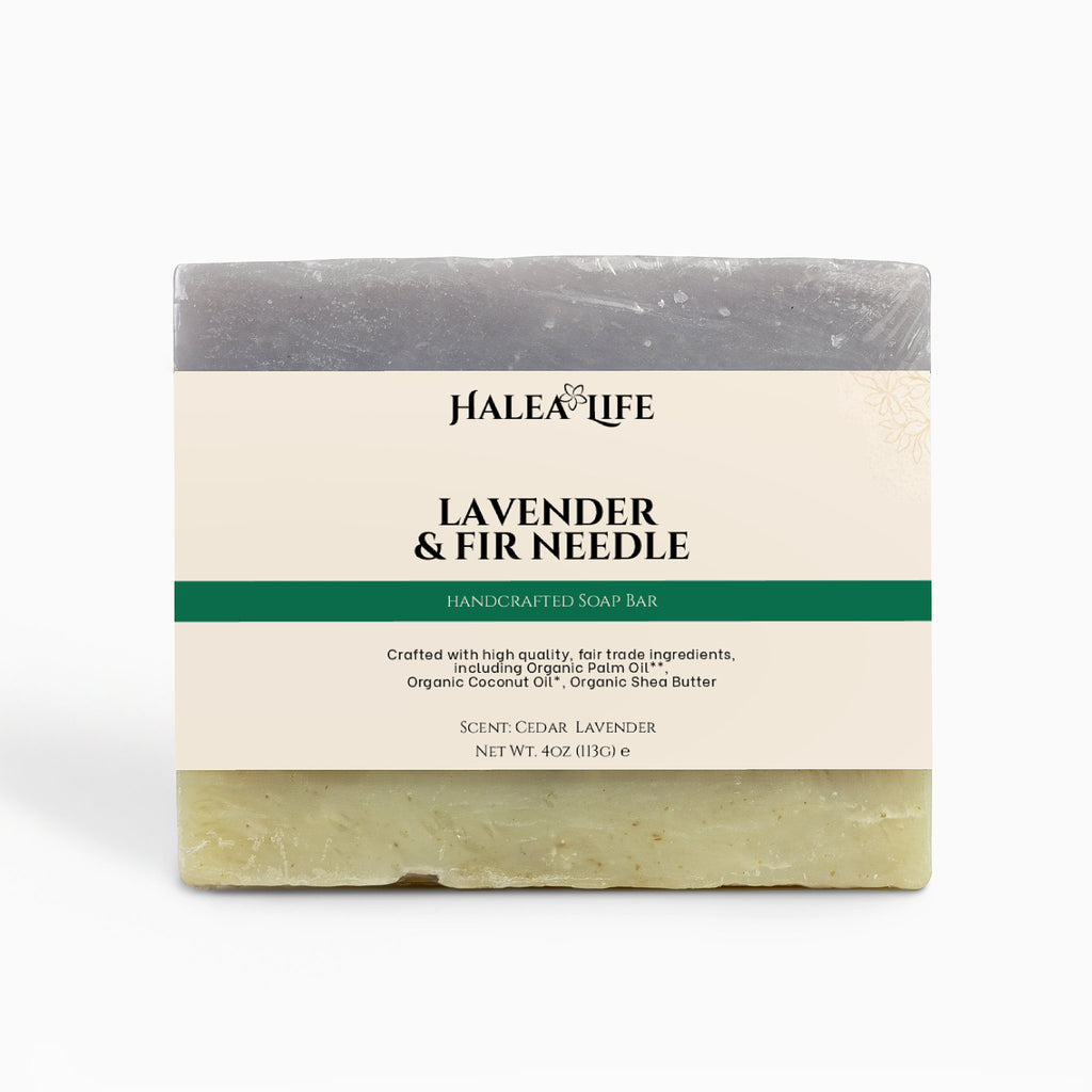 Halea Life Lavender and Fir Needle Soap Bar with essential oils and natural parsley powder for calming cleansing
