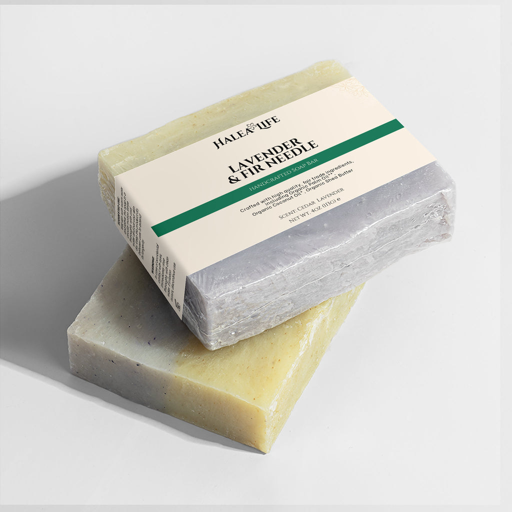 Halea Life Lavender Fir Needle Soap Bar with moisturizing organic oil base for gentle daily skin care
