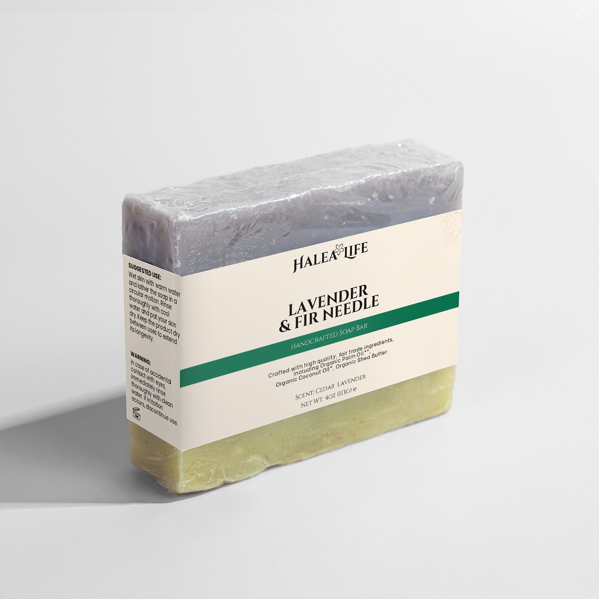 Lavender essential oil soap bar with organic shea butter base and woodsy floral scent