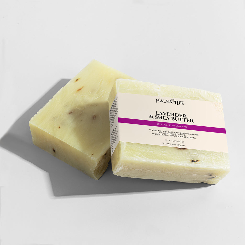 Halea Life Lavender Shea Soap Bar with botanical lavender buds for gentle moisturizing and sensitive skin