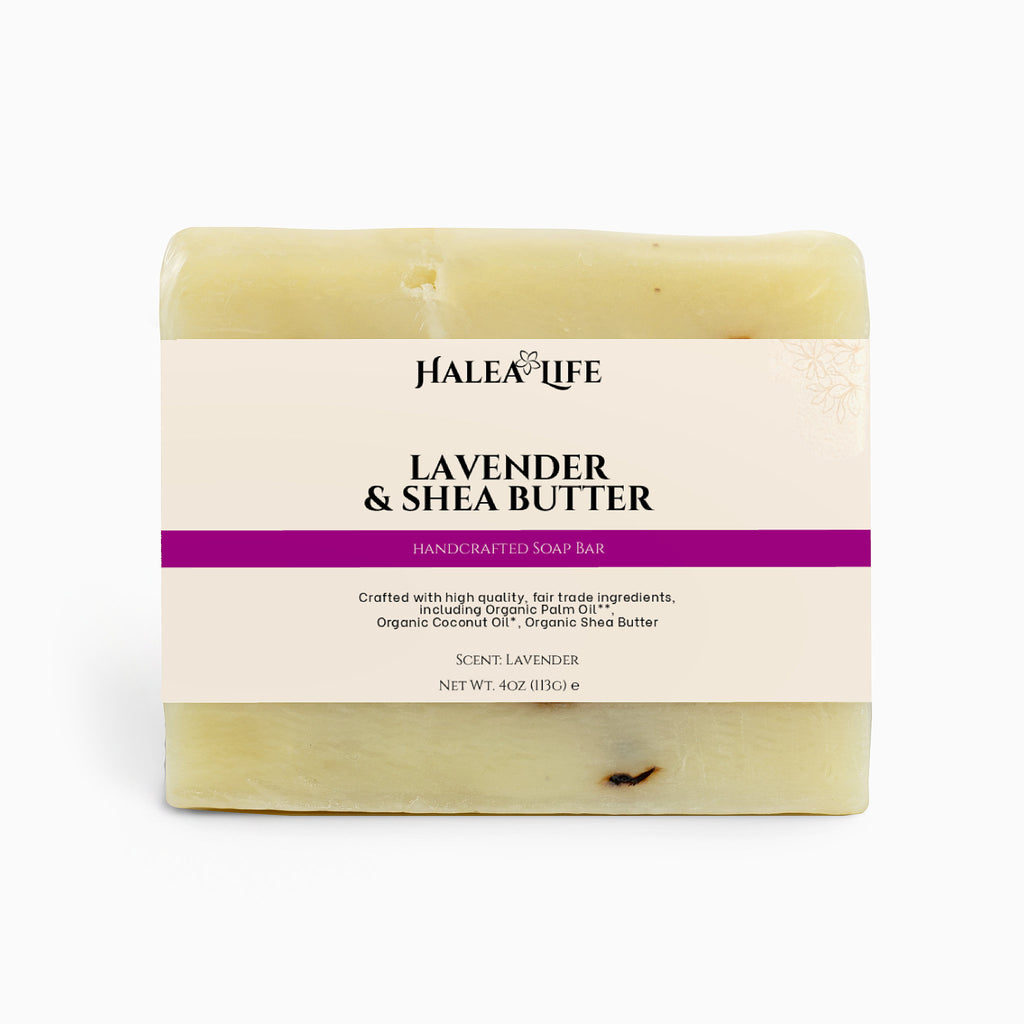 Halea Life Lavender and Shea Soap Bar with real lavender buds and organic shea butter for skin softening