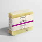 Halea Life Lavender Shea Soap Bar with organic base and visible lavender buds for skin nourishment