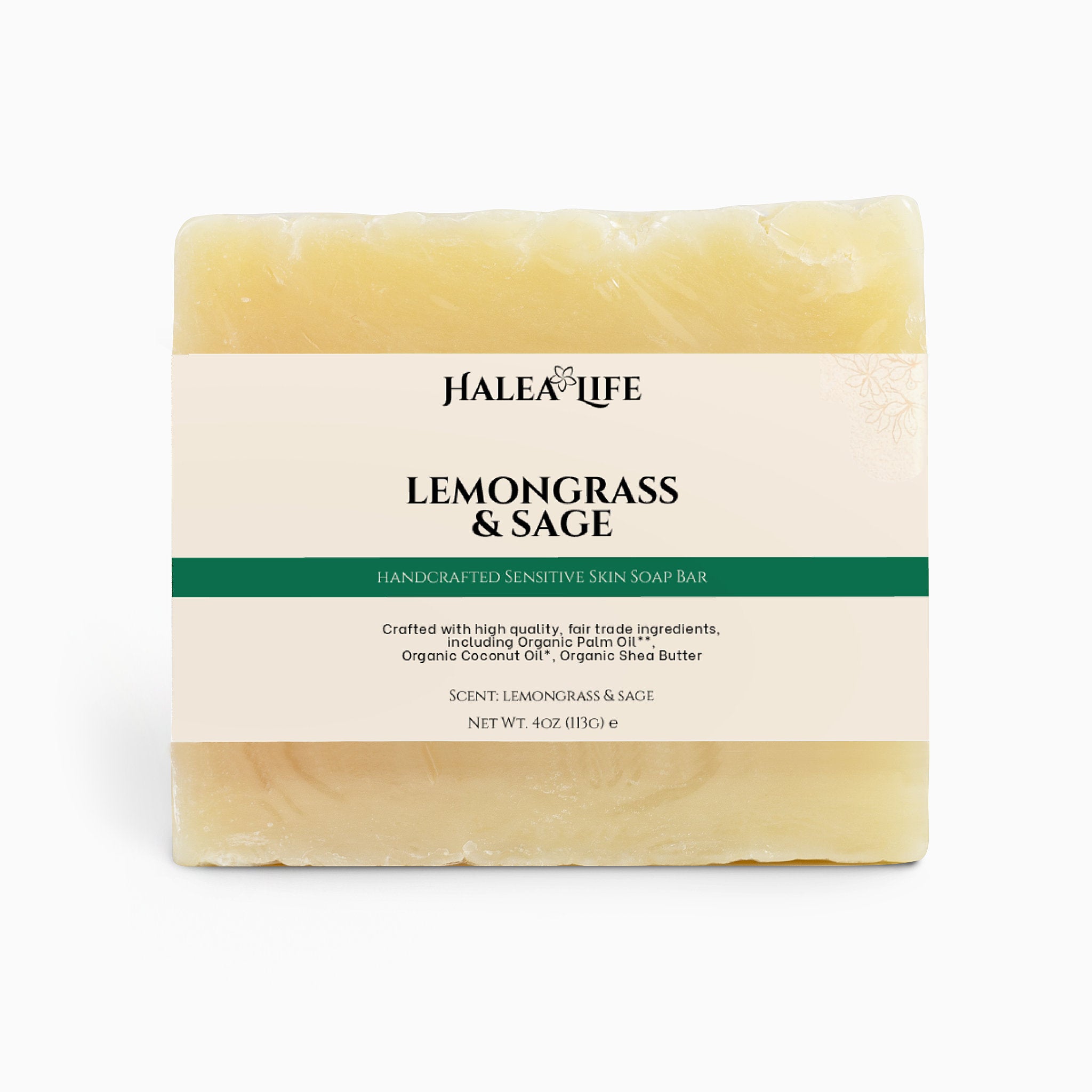 Halea Life Lemongrass and Sage Soap Bar with essential oils for sensitive skin no synthetic fragrance