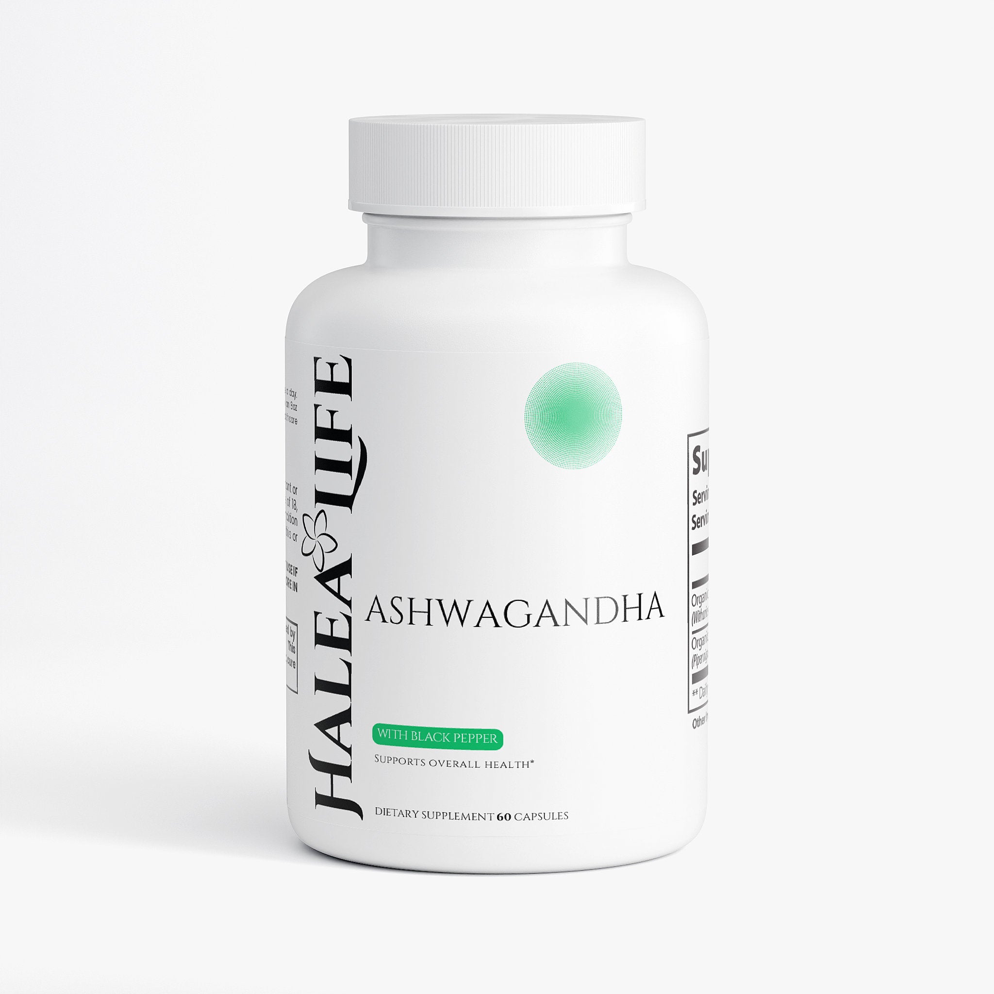 Halea Life Organic Ashwagandha capsules for stress relief and cortisol support