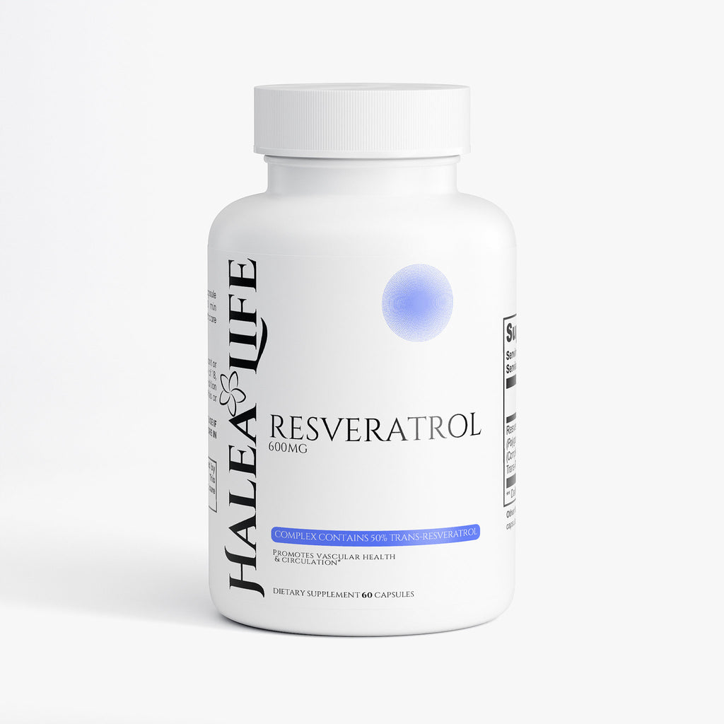 Halea Life Resveratrol 50% 600mg for anti-aging cardiovascular support and sirtuin activation