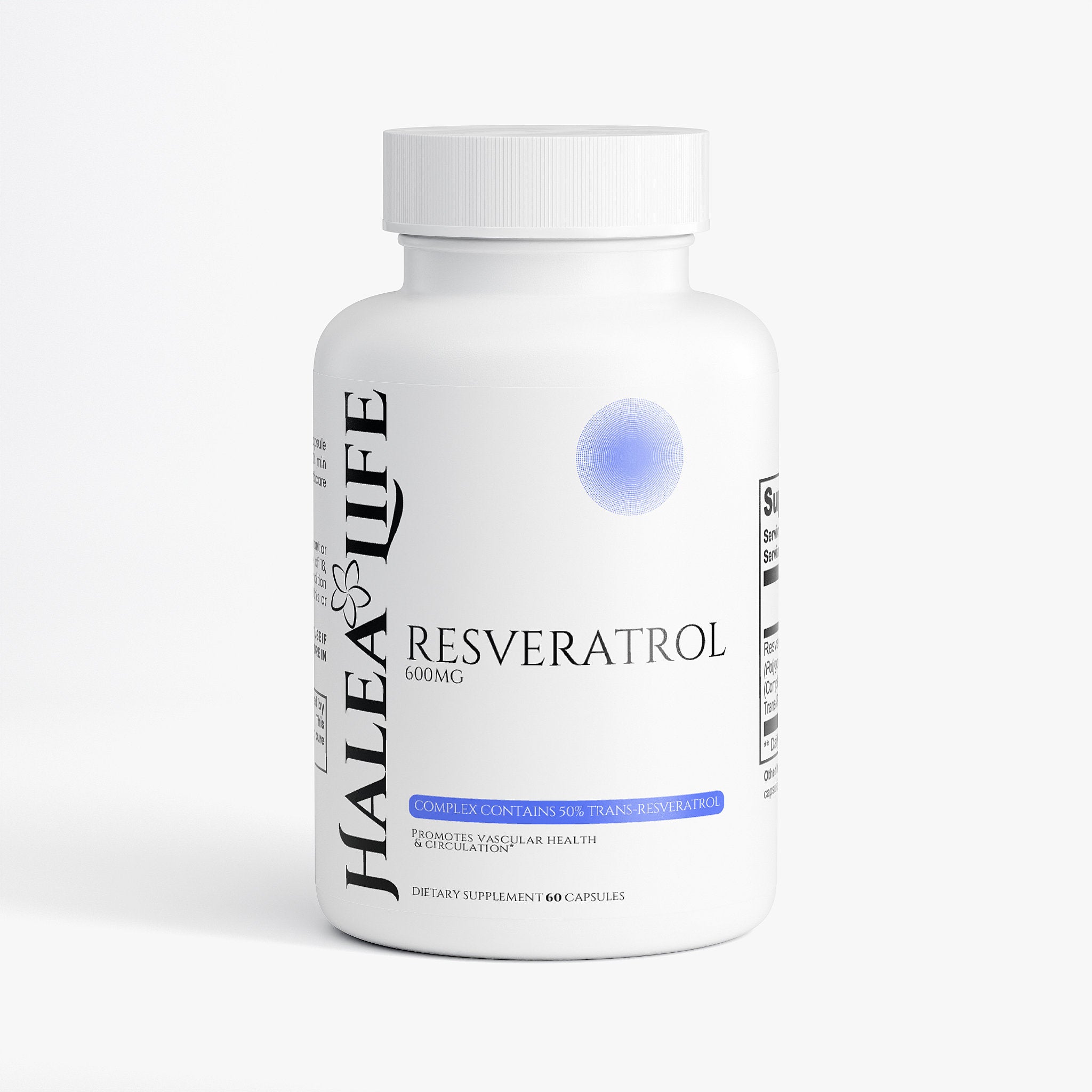 Halea Life Resveratrol 50% 600mg for anti-aging cardiovascular support and sirtuin activation