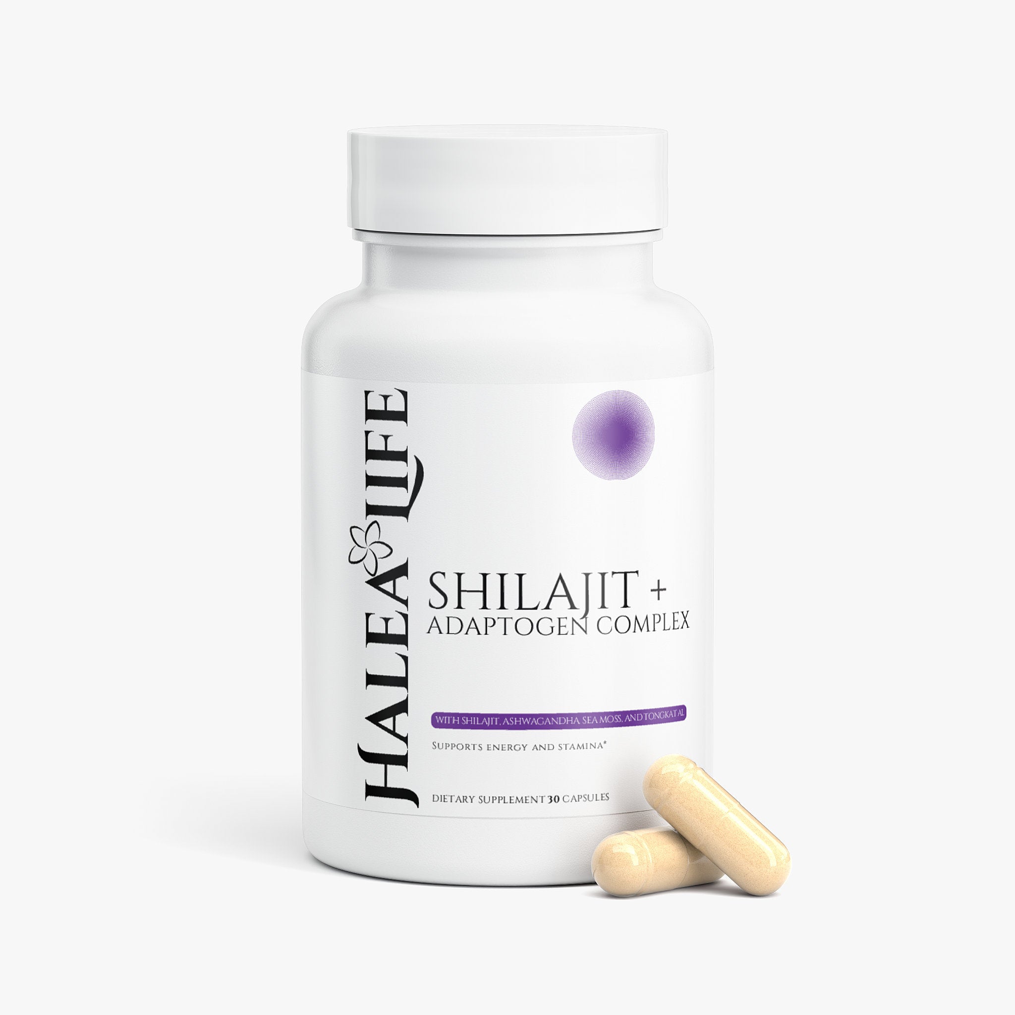 Halea Life Shilajit Adaptogen Complex with fulvic acid and adaptogen blend for testosterone energy and endurance