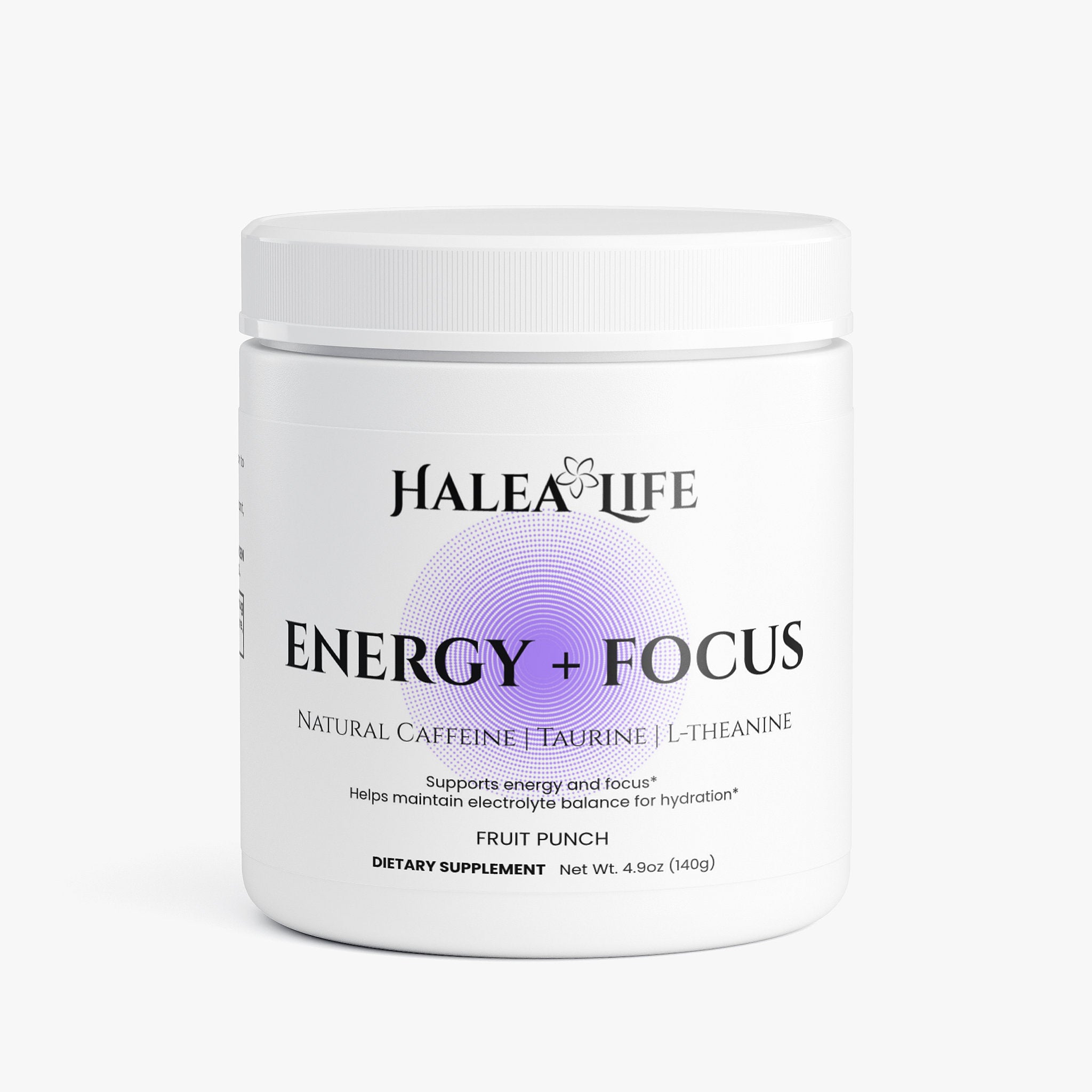 Halea Life Energy Focus Hydration Fruit Punch drink mix with caffeine L-theanine and electrolytes