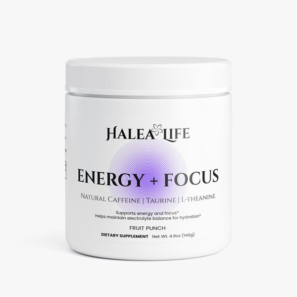 Halea Life Energy Focus Hydration Fruit Punch drink mix with caffeine L-theanine and electrolytes