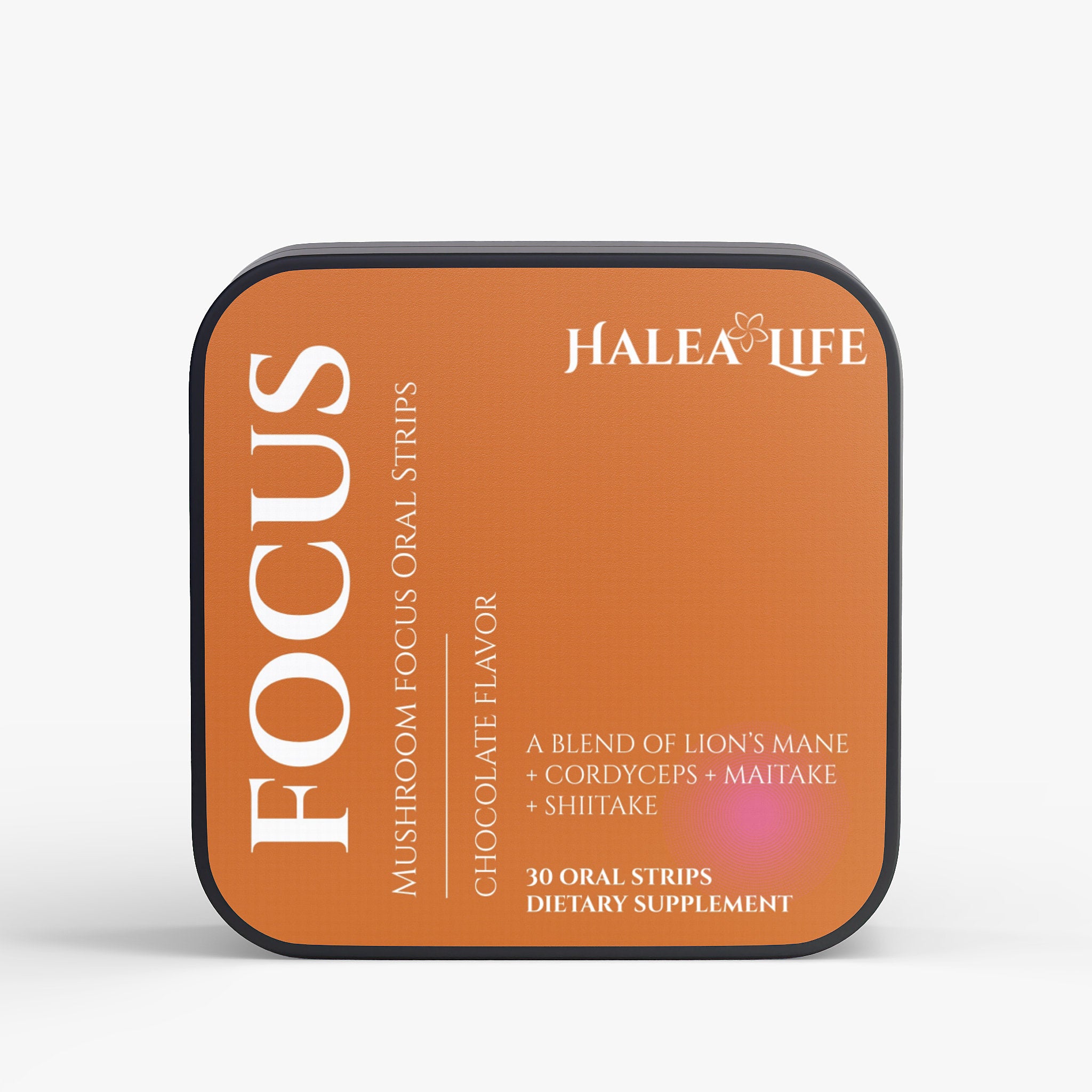 Halea Life Focus Vitality Strips front label with functional mushroom blend for focus and immune support