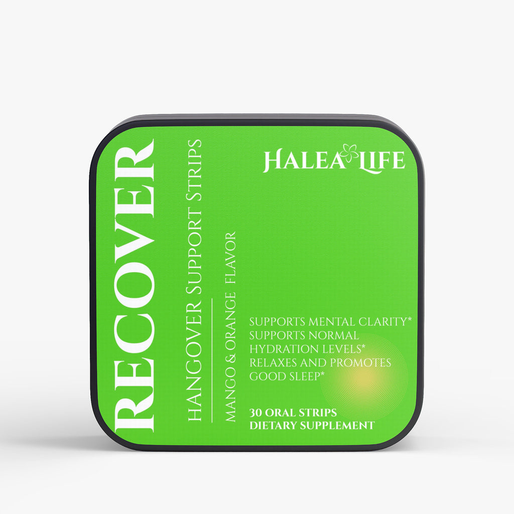 Halea Life Herbal Recovery Strips front label with turmeric grape seed extract and liver support formula