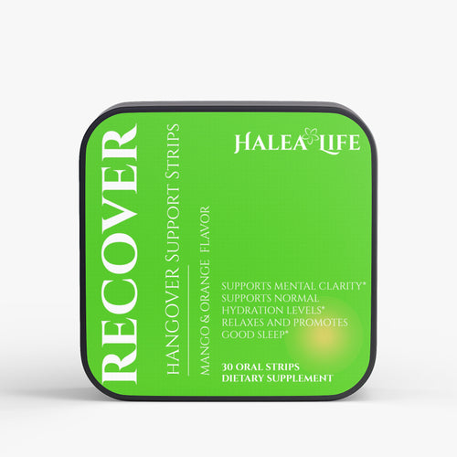 Halea Life Herbal Recovery Strips front label with turmeric grape seed extract and liver support formula