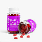 Halea Life Hair Skin and Nails Gummies back label with usage directions for hair growth and skin radiance