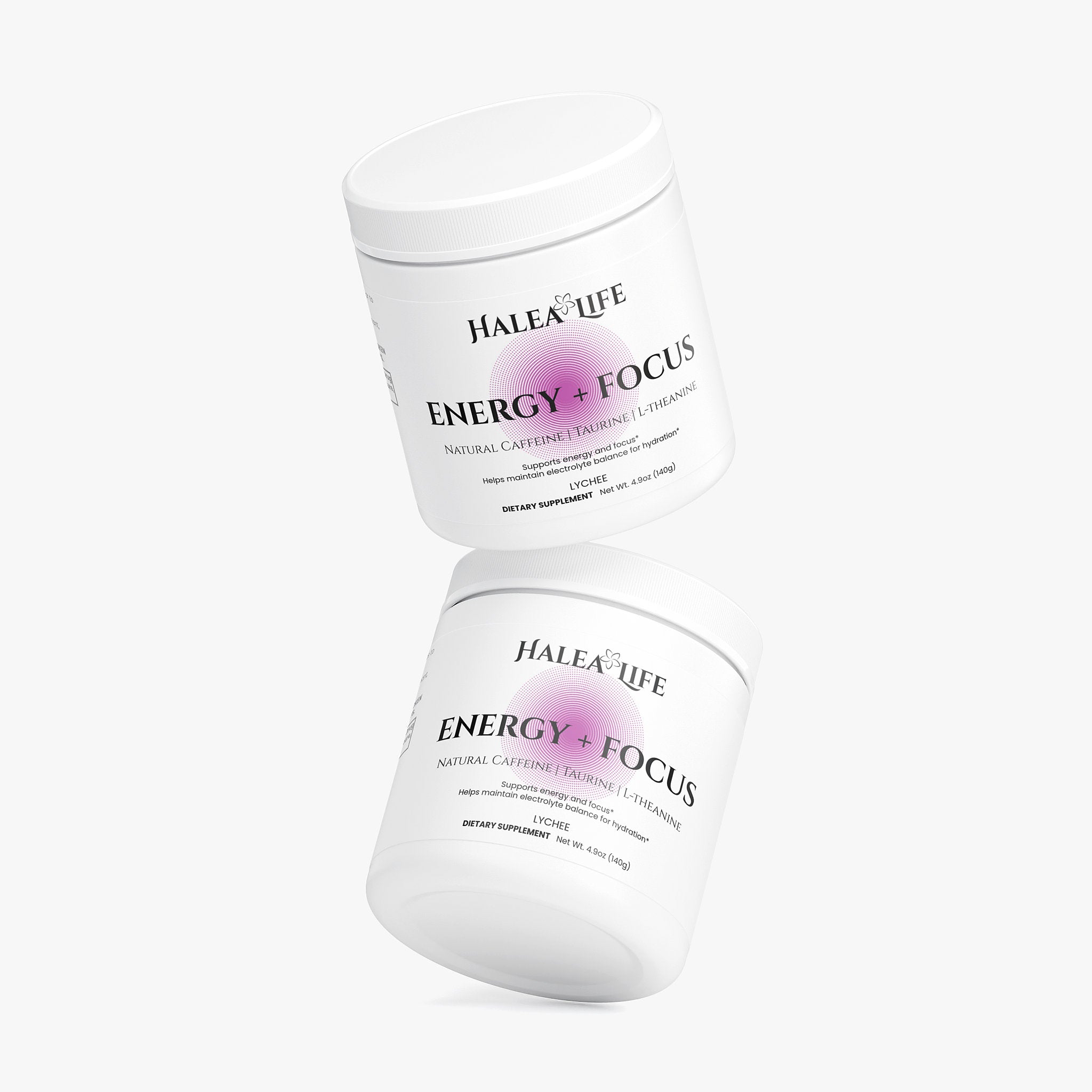 Halea Life Energy Focus Hydration Lychee side label detail with tropical fruit and nootropic callouts