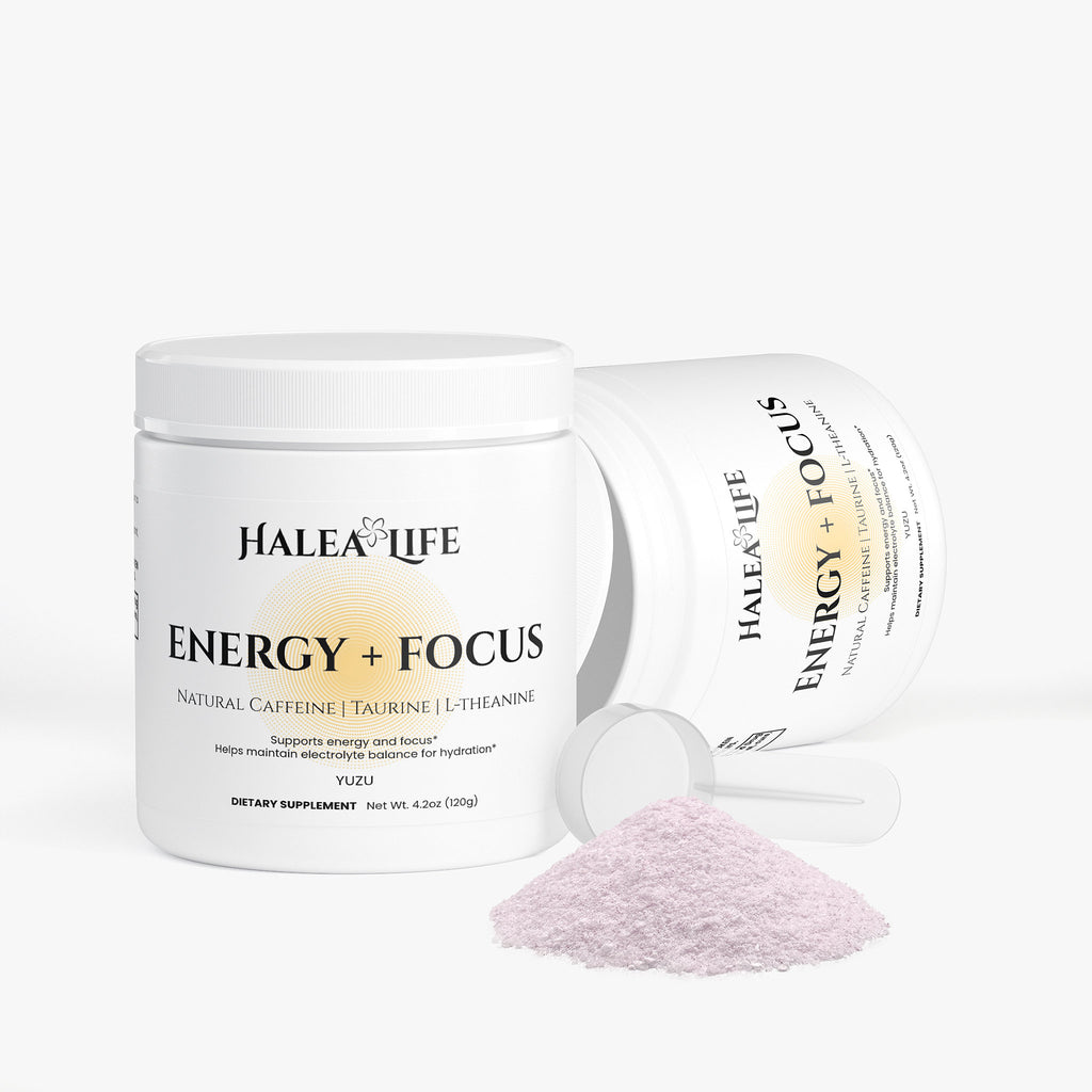 Halea Life Energy Focus Hydration Yuzu back label with mixing directions and ingredient transparency
