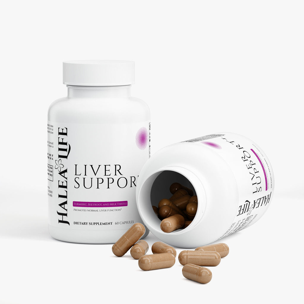 Halea Life Liver Support Capsules back label with detox blend directions and ingredient transparency