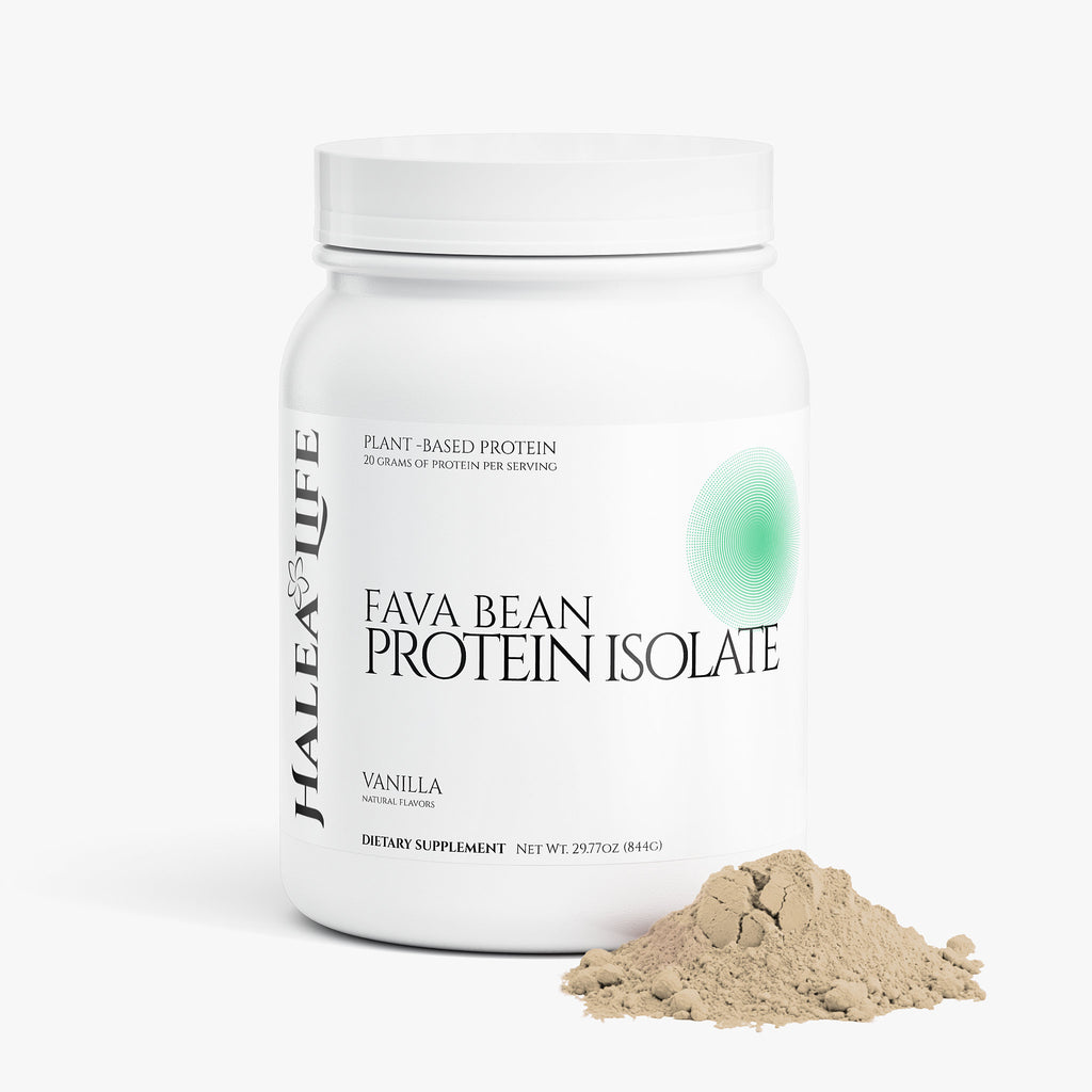 Halea Life Vanilla Plant-Based Protein Powder supplement facts showing 20g protein per serving