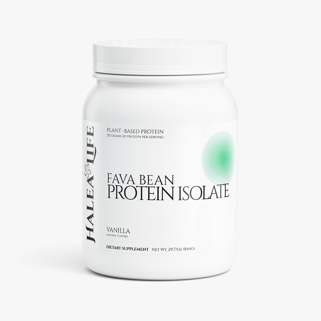Halea Life Vanilla Plant-Based Protein Powder front label with clean vegan protein and natural flavor