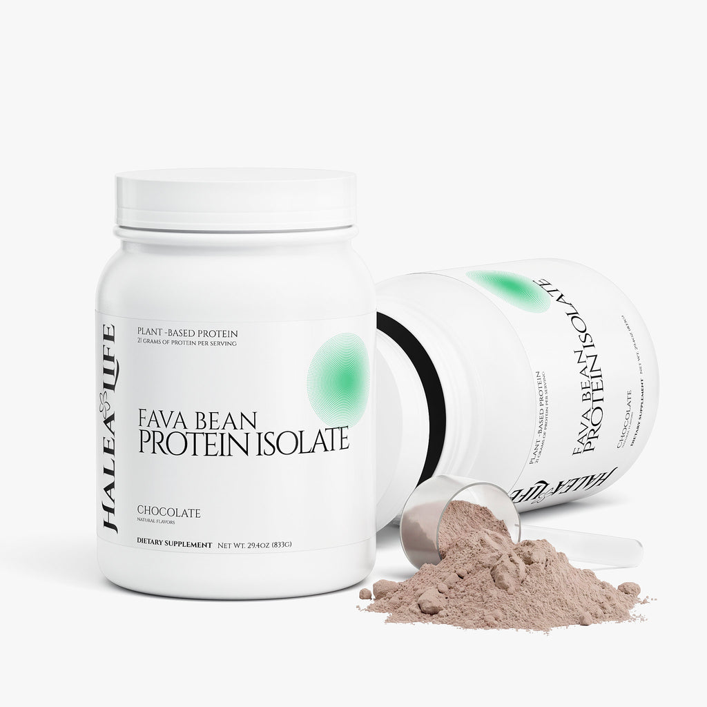 Halea Life Chocolate Plant-Based Protein Powder back label with vegan protein source and usage directions