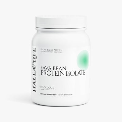 Halea Life Chocolate Plant-Based Protein Powder front label with fava bean and fermented yeast protein
