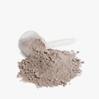 Halea Life Chocolate Performance Whey Protein Isolate detail view of rich chocolate powder and scoop