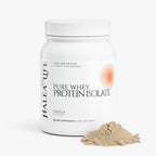 Halea Life Vanilla Pure Whey Protein Isolate supplement facts showing whey isolate grams per serving