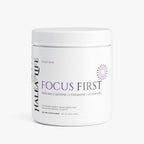 Halea Life Focus First Sour Grape nootropic powder front label for cognitive focus and mental clarity