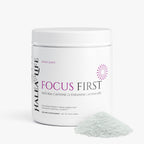 Halea Life Focus First Sour Gummy supplement facts panel with lion's mane and focus blend per gummy
