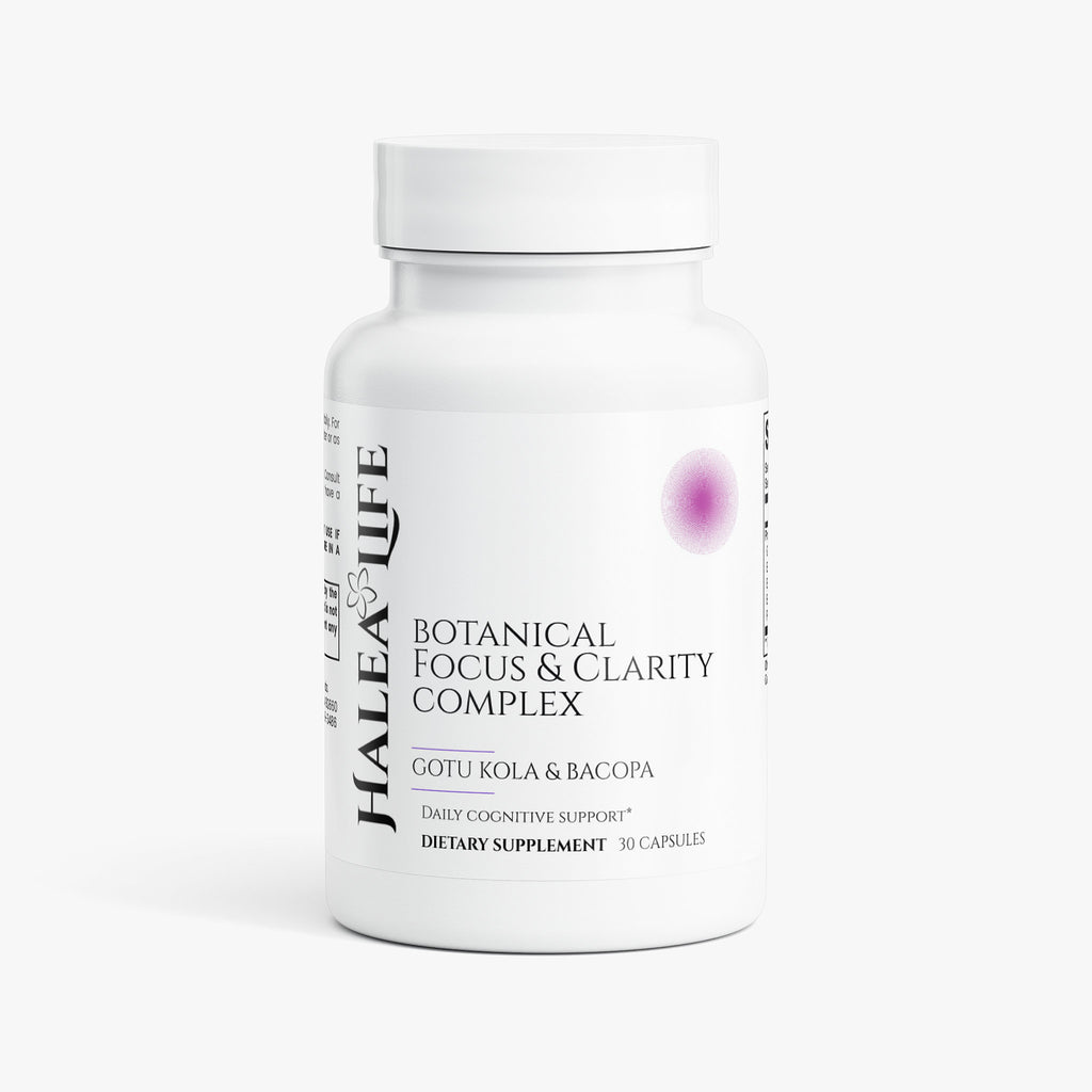 Halea Life Botanical Focus & Clarity Complex bottle front label with Gotu Kola and Bacopa