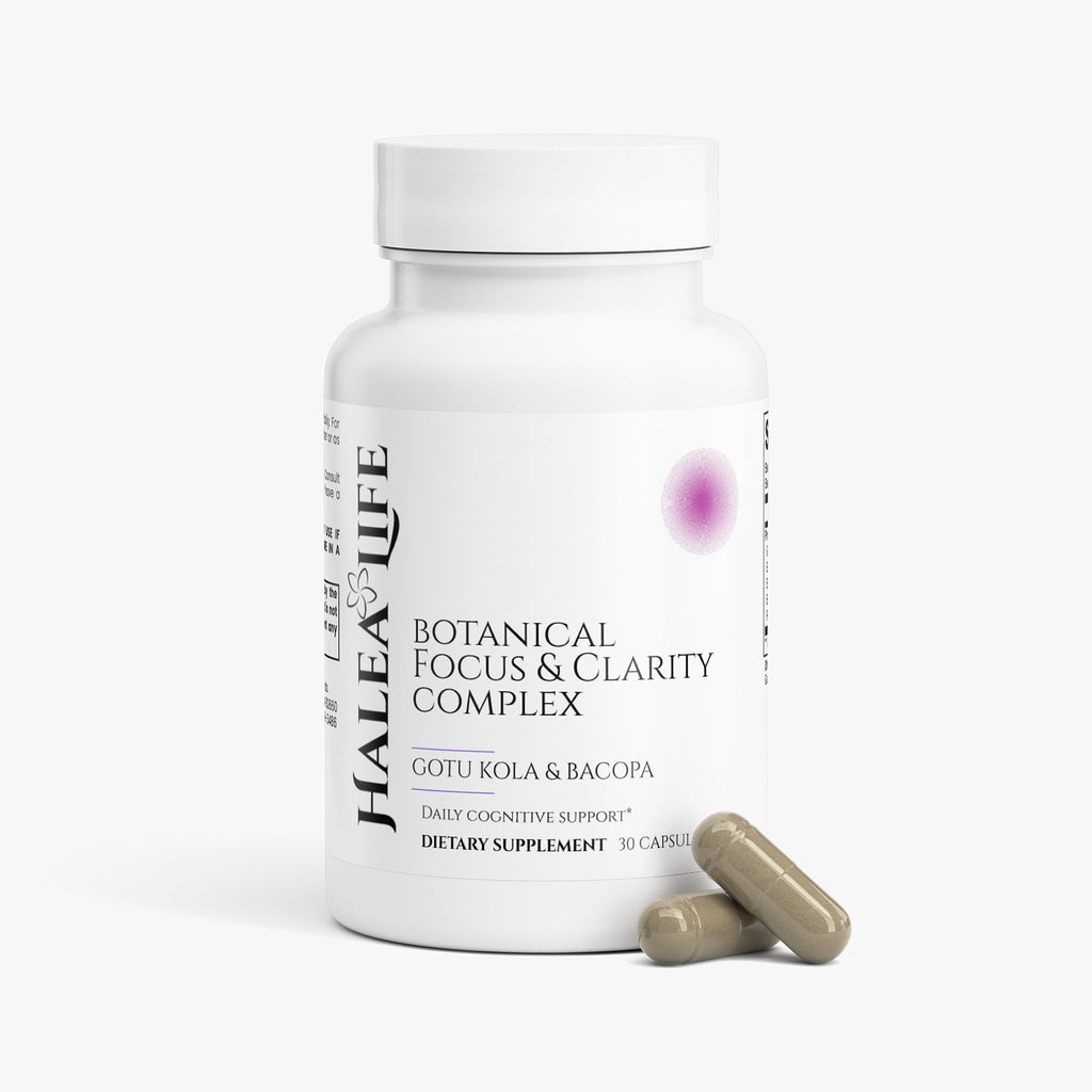 Halea Life Botanical Focus & Clarity Complex supplement facts panel with Proprietary Blend ingredients