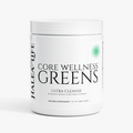 Halea Life Core Wellness Greens Superfood Powder front label with six blend categories and FOS prebiotic fiber